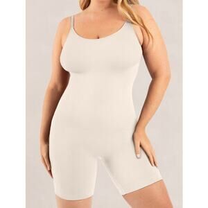 Shapermint Women All Day Everyday Scoop Neck Mid Thigh Bodysuit Size L Cream NWT